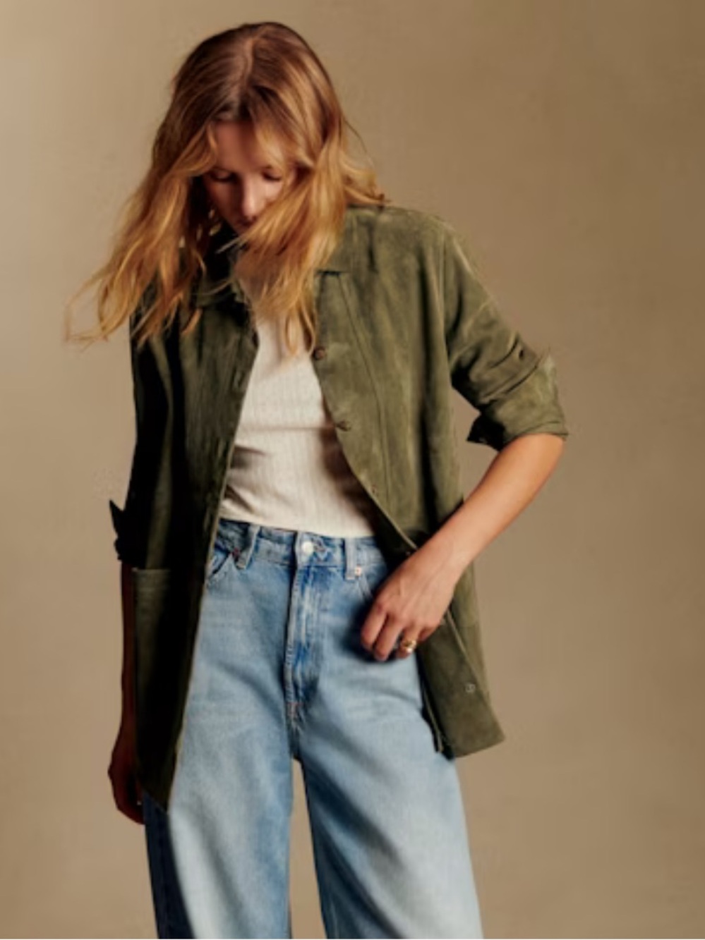 Sezane Olive Green Suede Jacket - Picture 2 of 5